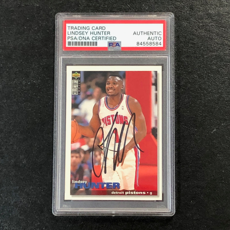 1995-96 Collector's Choice Basketball #256 Lindsey Hunter Signed Card AUTO PSA Slabbed Pistons