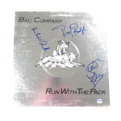 Paul Rodgers Simon Kirke & Dave Colwell signed Run With The Pack LP Vinyl PSA/DNA Album autographed