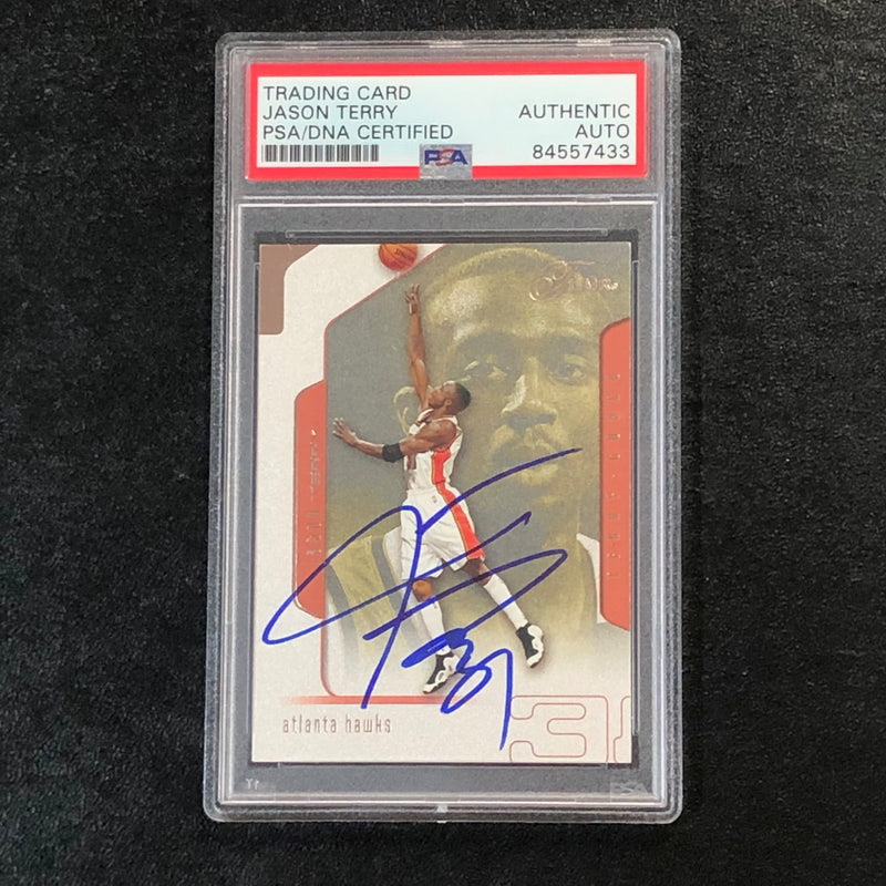2001-02 Flair #80 Jason Terry Signed Card AUTO PSA Slabbed Hawks