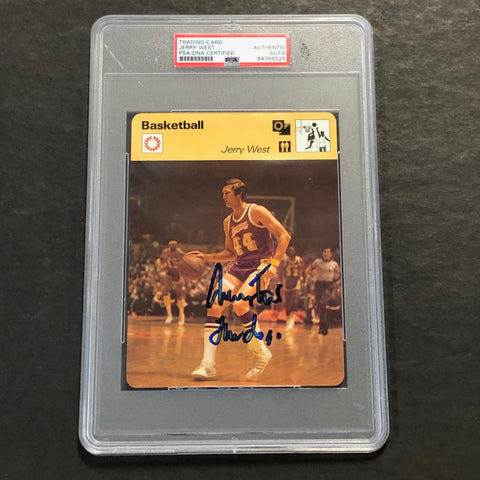 1977 Editon Service Jerry West signed Trading Card PSA/DNA Encapsulated Lakers Autographed