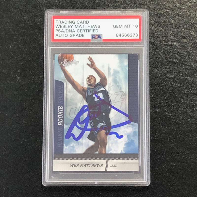 2009-10 Absolute Memorabilia #128 Wesley Matthews Signed Card AUTO 10 PSA Slabbed RC Jazz