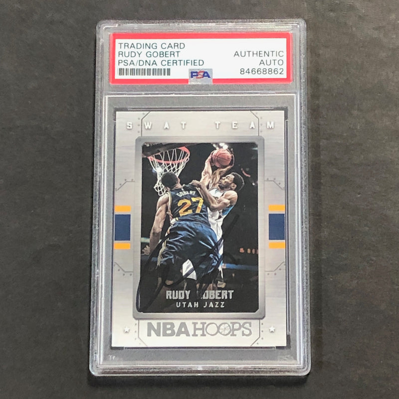 2015-16 NBA Hoops Swat Team #2 Rudy Gobert Signed Card AUTO PSA Slabbed Jazz