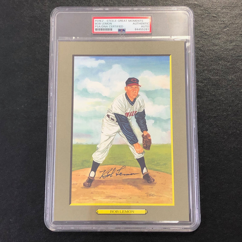Bob Lemon Signed PEREZ STEELE GREAT MOMENTS CARD PSA/DNA Auto Slabbed Autographed Cleveland