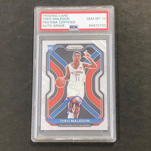 2020-21 Panini Prizm #289 Theo Maledon Signed Card AUTO GRADE 10 PSA Slabbed RC Thunder