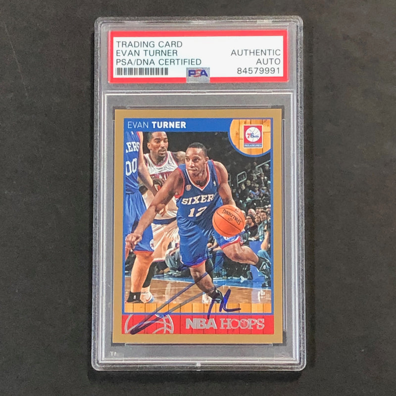 2013-14 NBA HOOPS #13 Evan Turner Signed Card AUTO PSA Slabbed 76ers