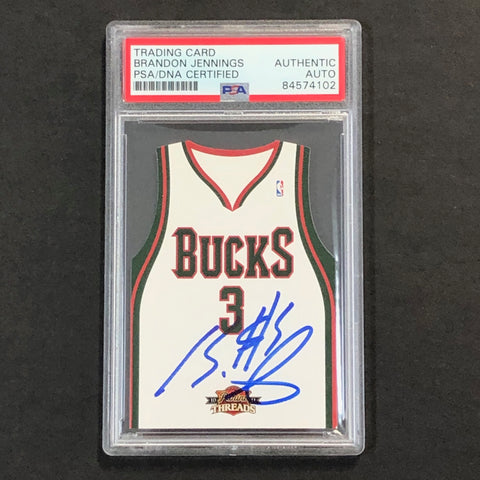 2010-11 Panini Threads #28 Brandon Jennings Signed Card AUTO PSA/DNA Slabbed Bucks
