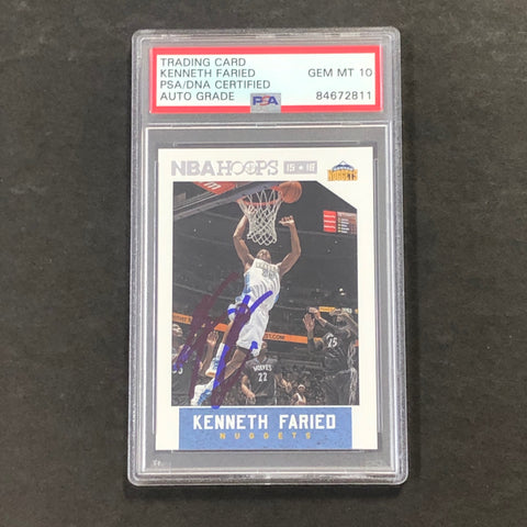 2015-16 NBA HOOPS #62 Kenneth Faried Signed AUTO 10 PSA Slabbed Nuggets