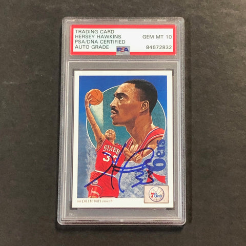 1991-92 Alan Studt Collector's Choice #93 Hersey Hawkins Signed Card AUTO 10 PSA Slabbed 76ers