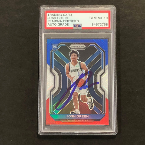 2020-21 Panini Prizm Red White Blue #274 Josh Green Signed Card AUTO 10 PSA Slabbed RC Mavericks