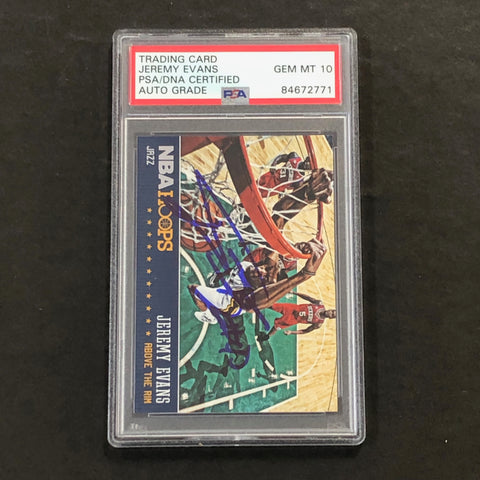 2013-14 NBA Hoops #18 Jeremy Evans Signed Card AUTO 10 PSA Slabbed Jazz
