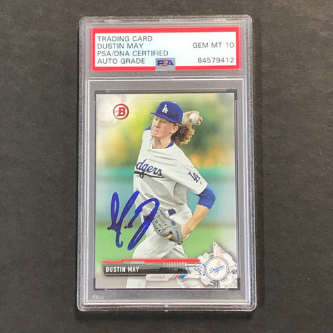 2017 Bowman Prospects #BP21 Dustin May Signed Card AUTO 10 PSA Slabbed Dodgers