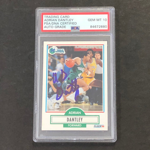 1990 Fleer #39 Adrian Dantley Signed Card Auto 10 PSA/DNA Slabbed Mavericks