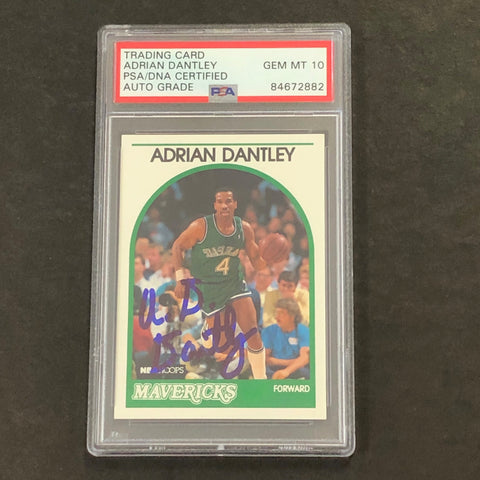 1989-99 NBA Hoops #125 Adrian Dantley Signed Card AUTO 10 PSA Slabbed Mavericks