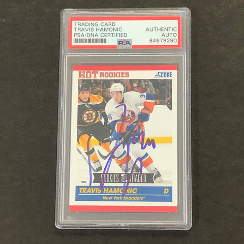 2011 Panini Hot Rookies #618 Travis Hamonic Signed Card AUTO PSA Slabbed Islanders