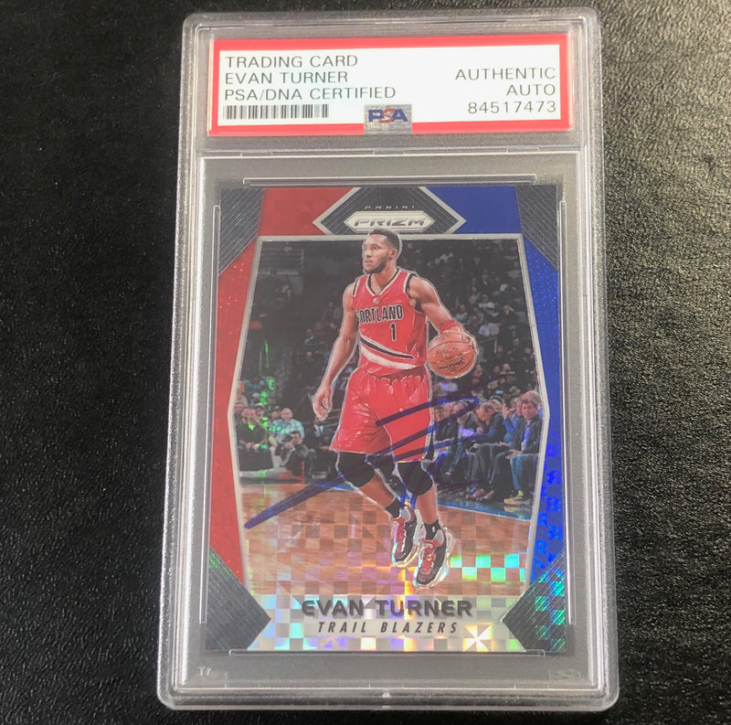 2017-18 Panini Prizm #148 Evan Turner Signed Card AUTO PSA Slabbed Trailblazers