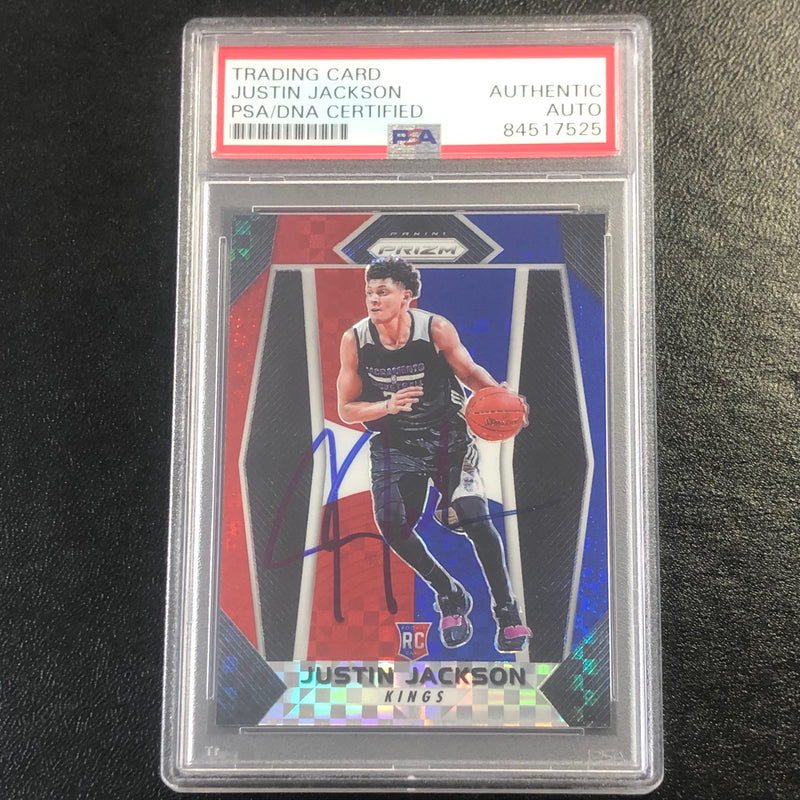 2017-18 Panini Prizm Red White & Blue #27 JUSTIN JACKSON Signed Card AUTO PSA Slabbed RC Kings