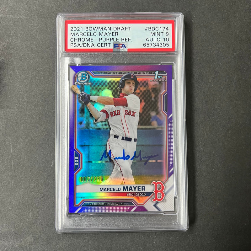 2021 Bowman Chrome 1st Purple #BDC-174 Marcelo Mayer Signed Card PSA 9 AUTO 10 RC /250
