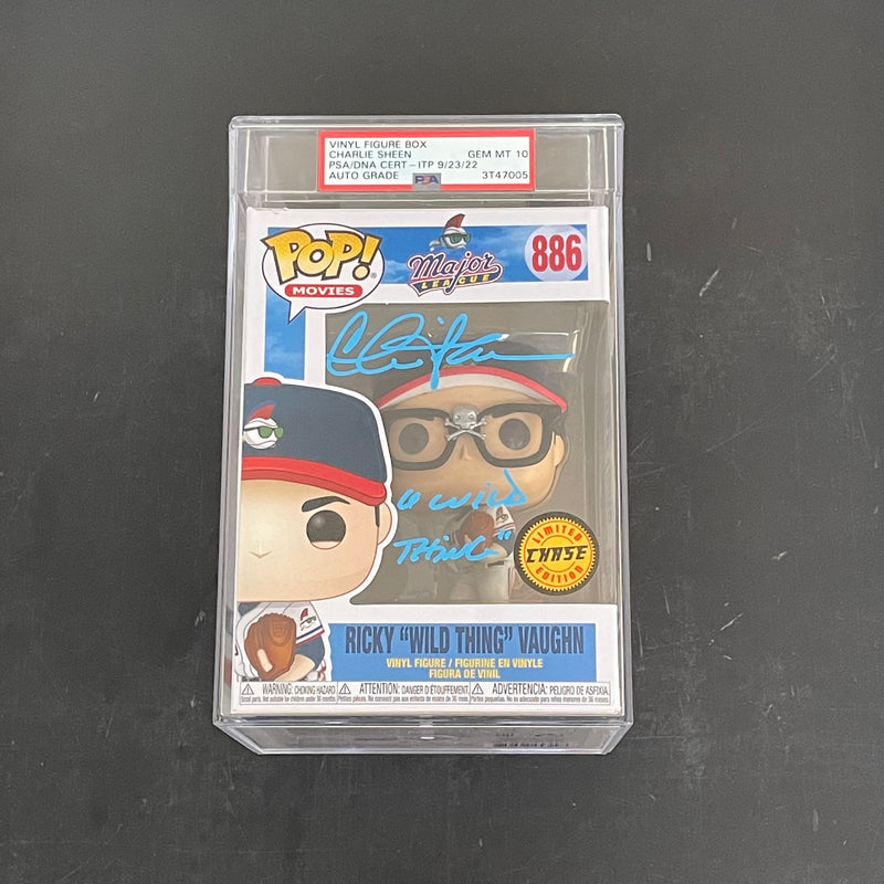 Charlie Sheen Signed Chase Funko Pop PSA 10 Auto Encapsulated Ricky Vaughn