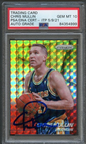2014-15 Prizm Yellow and Red Mosaic #244 Chris Mullin Signed Card AUTO Grade 10 PSA Slabbed Warriors