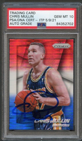 2014-15 Prizm RED WHITE and BLUE #244 Chris Mullin Signed Card AUTO Grade 10 PSA Slabbed Warriors