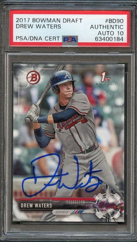 2017 Bowman Draft #BD-90 Drew Waters Signed Card PSA Slabbed Auto 10 Braves