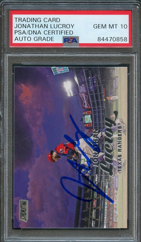 2017 Stadium Club #213 Jonathan Lucroy Signed Card PSA Slabbed Auto Grade  Rangers