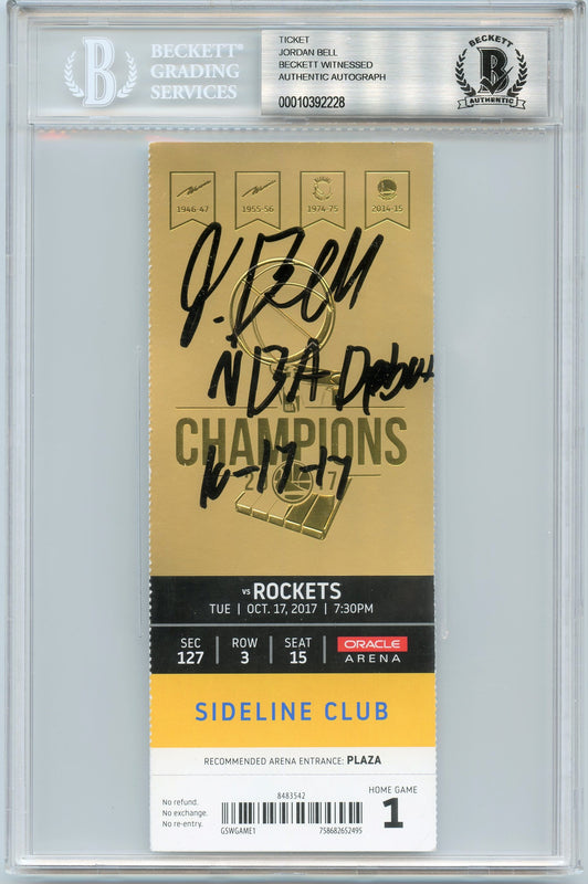 Jordan Bell signed Oracle Ticket BAS Beckett Warriors Autographed slabbed Debut