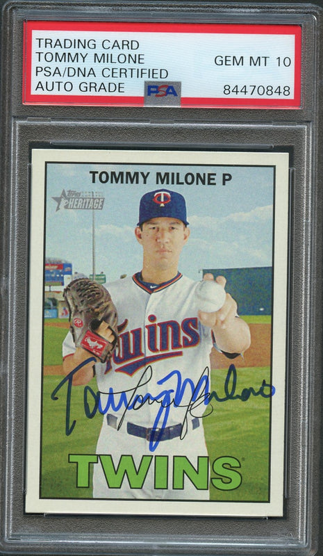 2016 Topps Heritage #194 Tommy Milone Signed Card PSA Auto 10 Slabbed Auto Twins