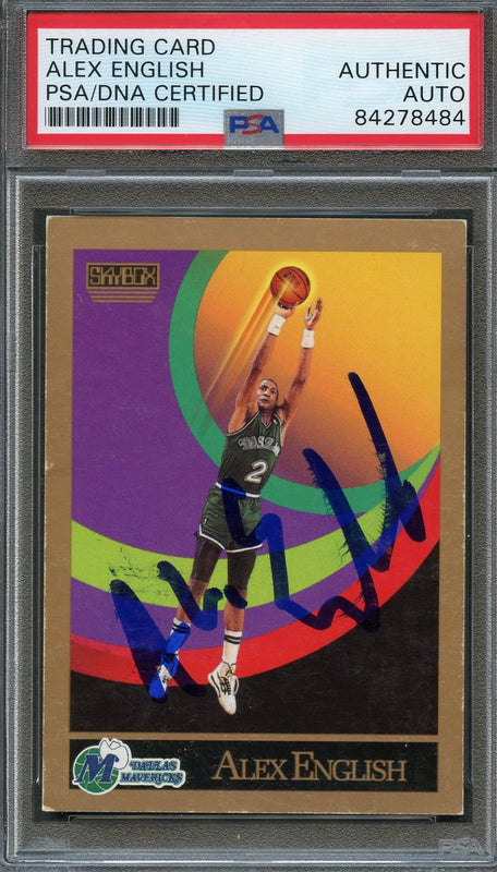 1990 SkyBox #375 Alex English Signed Card AUTO PSA Slabbed Mavericks