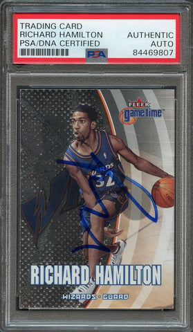 2000-01 Fleer Game Time #56 Richard Hamilton Signed Card AUTO PSA Slabbed Wizards