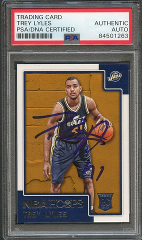 2014-15 NBA Hoops #263 TREY LYLES Signed Card PSA Slabbed RC Jazz