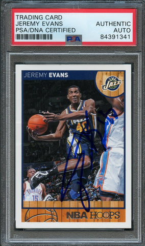 2013-14 NBA Hoops #180 Jeremy Evans Signed Card AUTO PSA Slabbed Jazz