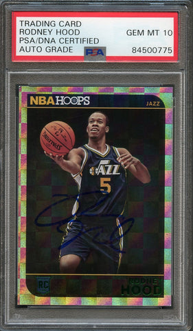 2014-15 NBA HOOPS #280 Rodney Hood Signed AUTO 10 PSA Slabbed RC Jazz