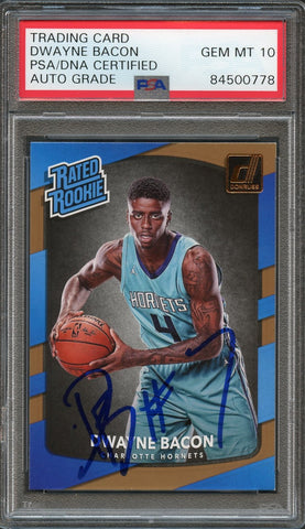 2017-18 Donruss Rated Rookie #161 Dwayne Bacon Signed Card AUTO 10 PSA/DNA Slabbed RC Hornets