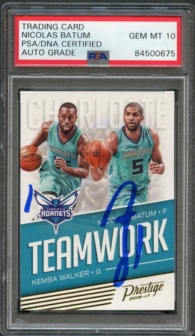 2016-17 Prestige Teamwork #10 Nicolas Batum Signed Card AUTO 10 PSA Slabbed Hornets