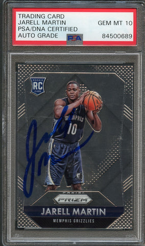 2015-16 Panini Prizm #301 Jarell Martin Signed Card AUTO 10 PSA Slabbed RC Grizzlies