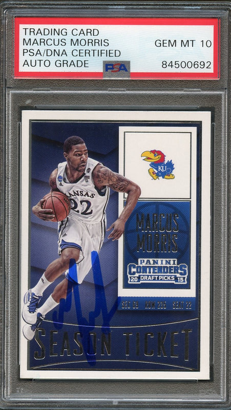 2015-16 Contenders Draft Picks #65 Marcus Morris Signed Card AUTO 10 PSA Slabbed Kansas