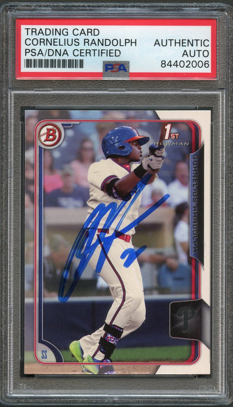2015 Bowman Draft #66 Cornelius Randolph Signed Card PSA Slabbed Auto Phillies
