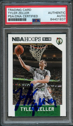 2015-16 NBA Hoops #180 Tyler Zeller Signed Card AUTO PSA Slabbed Celtics