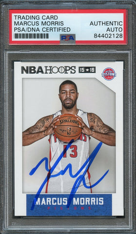 2015-16 NBA Hoops #104 Marcus Morris Signed Card AUTO PSA Slabbed Pistons