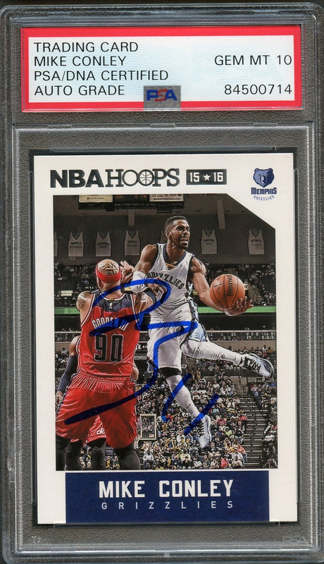 2015-16 NBA Hoops #254 Mike Conley signed Card Auto 10 PSA Slabbed Grizzlies