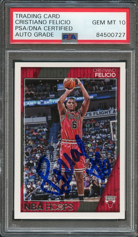 2016-17 NBA Hoops #167 Cristiano Felicio Signed Card AUTO 10 PSA Slabbed Bulls