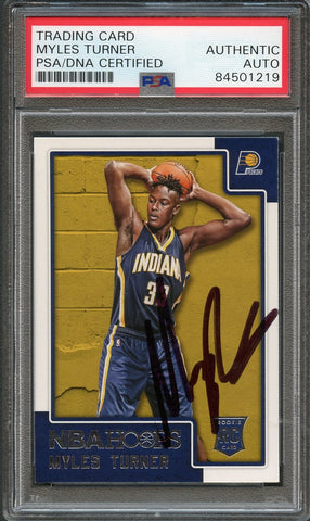 2015-16 NBA Hoops #272 Myles Turner Signed Card AUTO PSA Slabbed RC Pacers