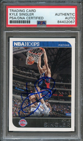 2014-15 NBA Hoops #227 Kyle Singler Signed Card AUTO PSA Slabbed Pistons