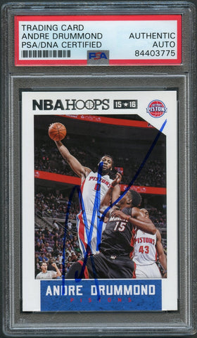 2015-16 NBA Hoops #115 Andre Drummond Signed Card AUTO PSA Slabbed Pistons
