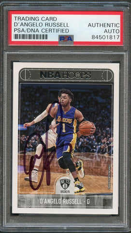 2017-18 NBA Hoops #107 D'Angelo Russell Signed Card AUTO PSA Slabbed Nets