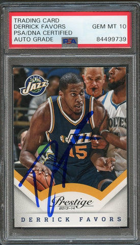 2013-14 Panini Prestige #20 Derrick Favors Signed Card AUTO 10 PSA Slabbed Jazz