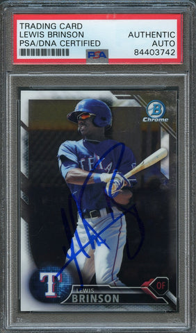 2016 Bowman Chrome #BCP-137 Lewis Brinson Signed Card Auto PSA Slabbed