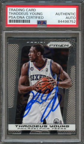 2013-14 Panini Prizm #187 Thaddeus Young Signed Card AUTO PSA Slabbed 76ers