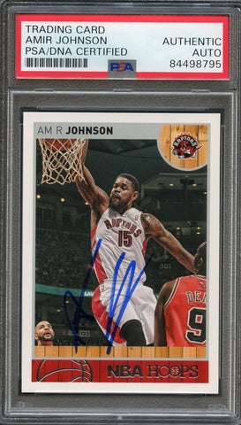 2013-14 NBA Hoops #20 Amir Johnson Signed Card AUTO PSA Slabbed Raptors